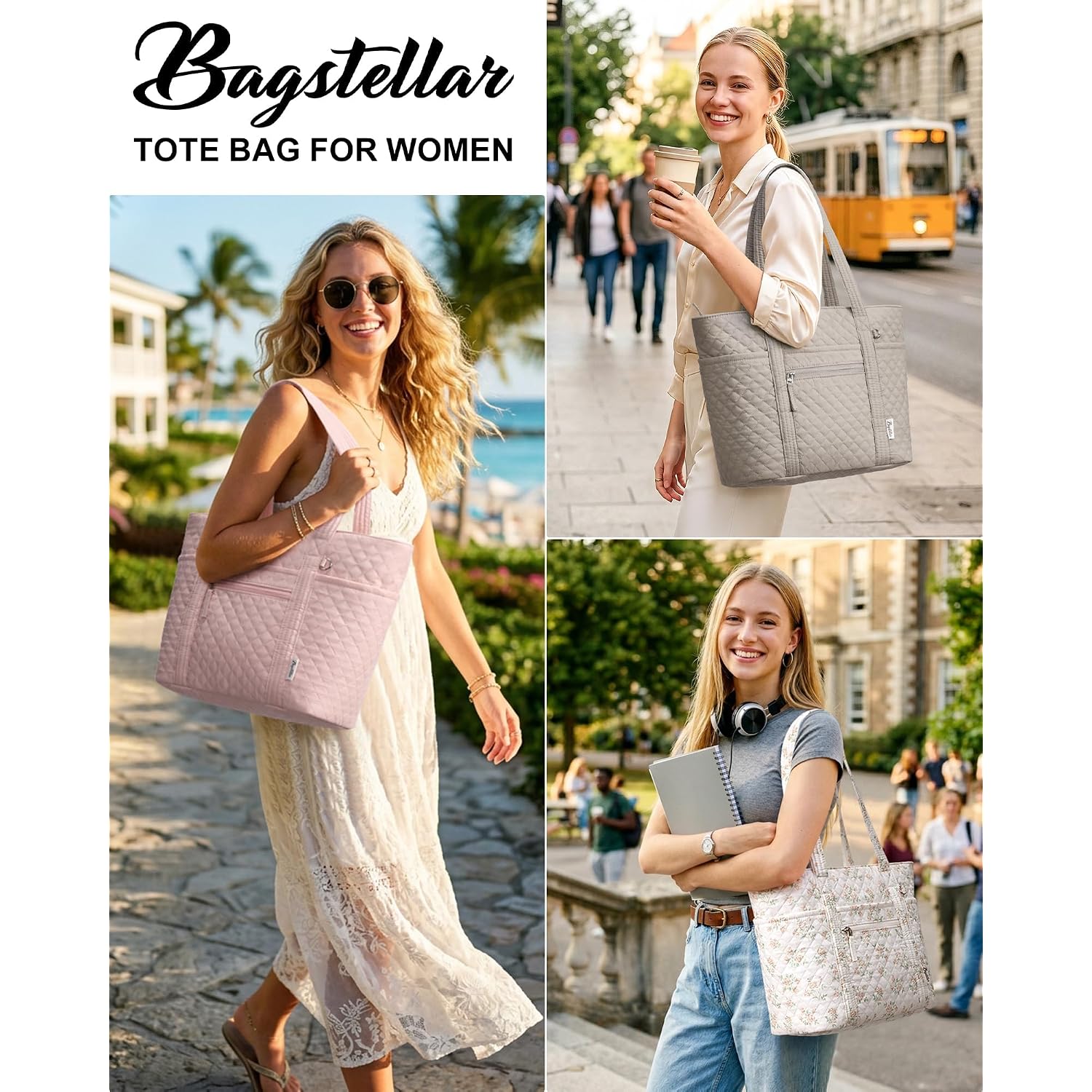 Bagstellar Quilted Tote Bag For Women, Puffer Cotton Work Tote Teacher Nurse Shoulder Bag Handbag For School, Travel, Nursing