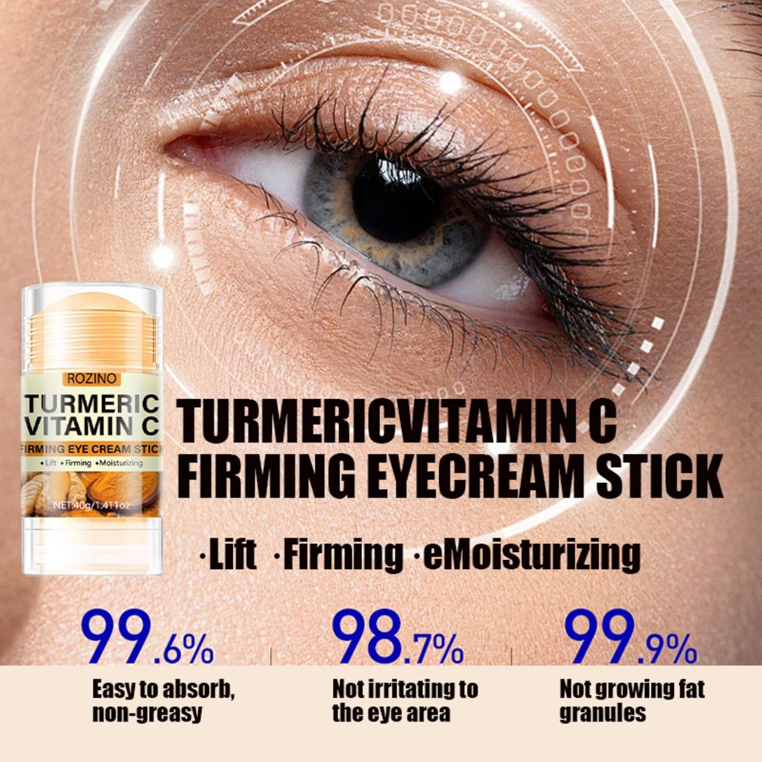 Soelegant Turmeric Vitamin C Eye Stick, Unde Eye Balm For Dark Circles And Puffiness Anti Aging Moisturizer Under Eye Cream Even Skin Tone Firming Hydrating Bags Reduces Fine Lines 1.41 Oz
