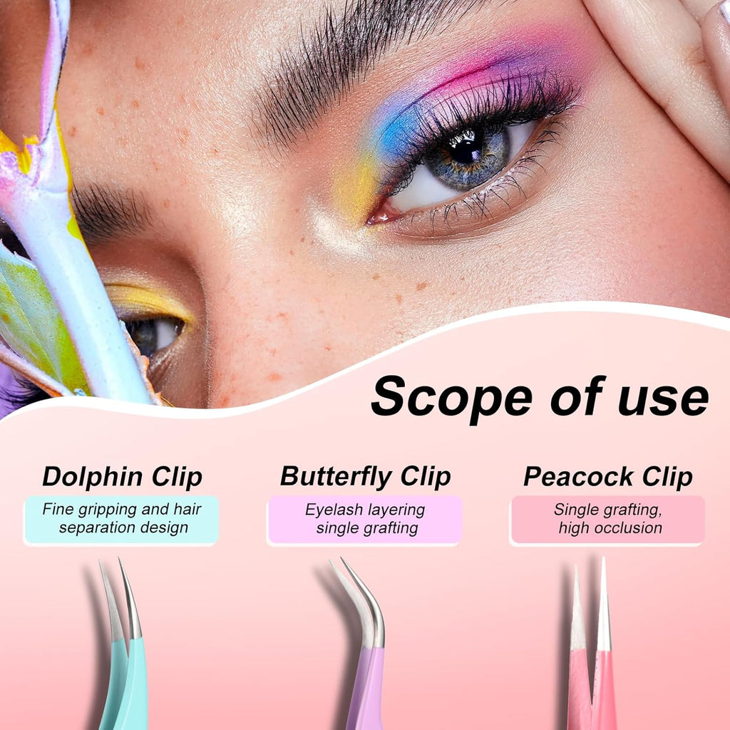 5pcs Eyelash Extension Tweezers High Precision，Straight and Curved Volume Lash Tweezers for Extensions，lash tweezers for eyelash extensions， Crafting， Girls Women Beginners