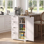 Gizoon Small Kitchen Coffee Bar Cabinet With Door And Shelves, Kitchen Sideboard Buffet Cabinet With 4 Drawers Small Pantry For Kitchen And Living Room, White, Painted