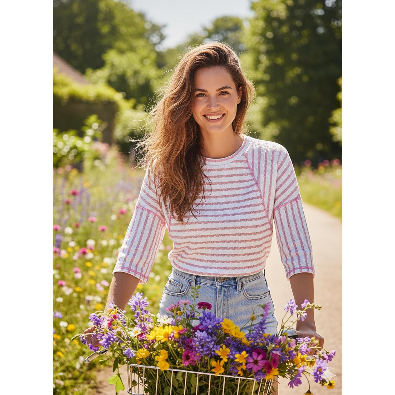 Womens Summer Tops Oversized Tshirts for Women Striped Color Block Short Sleeve T Shirts Crewneck Casual Tee Blouses