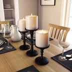 Matte Black Candle Holders Set of 3 - Metal Candle Holders for Pillar Candles & LED Flameless Candles - 6, 8 & 10 Inch Tall - Decorative for Table, Fireplace & More - Pillar Candles Holders Sets of 3