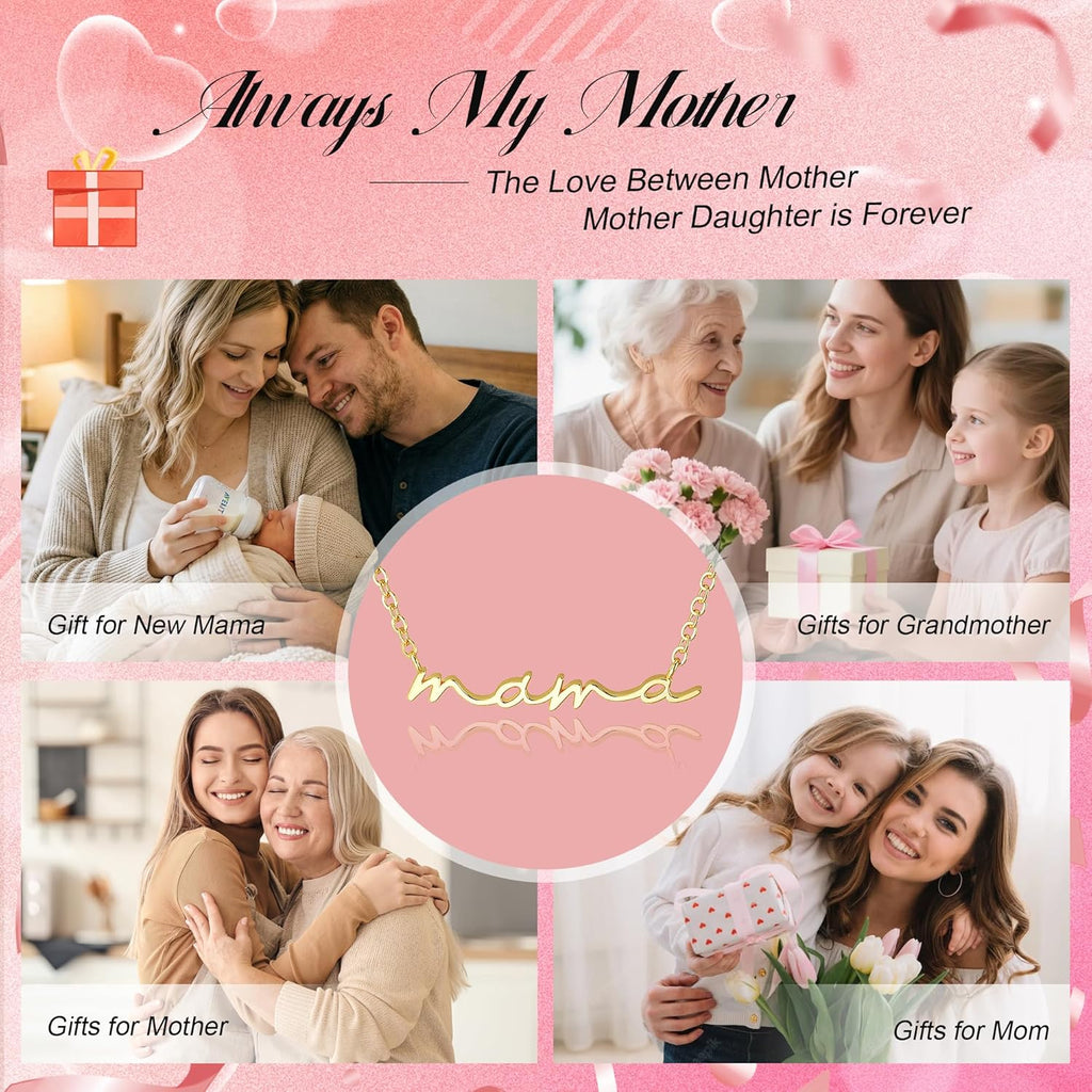 Moodear Mothers Day Gifts Mama Pendant Necklaces for Women - Dainty Small 18K Gold Plated Mom Necklace Non Tarnish Gift for Mom,New Mom Trendy