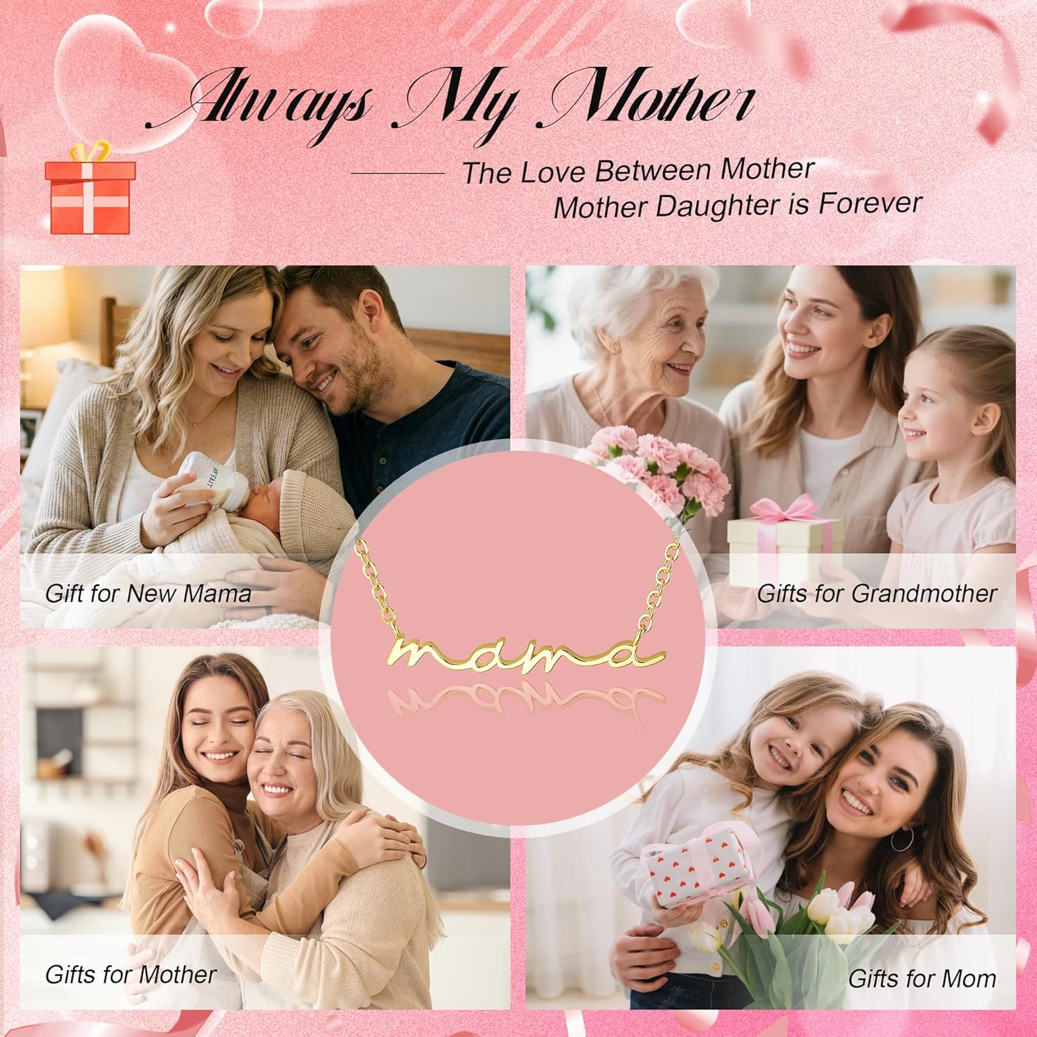 Moodear Mothers Day Gifts Mama Pendant Necklaces for Women - Dainty Small 18K Gold Plated Mom Necklace Non Tarnish Gift for Mom,New Mom Trendy