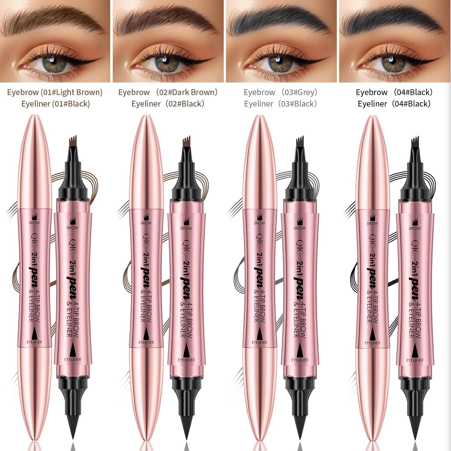 Q710 2in1pen,4-Tip Brow pen&Eyeliner,Dcuble-ended design,wild eyebrow makeup,microblading eyebrow pen,waterproof,Soft nib,With one smooth stroke(2#Dark Brown)