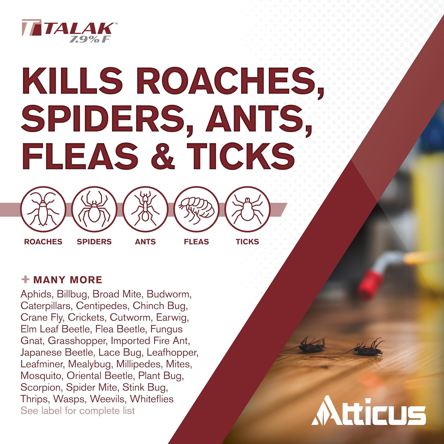 Atticus Talak 7.9 F Bifenthrin Insecticide Concentrate (96Oz) | Control Ants, Mosquitoes, Cockroaches, Spiders, Armyworms, And 70+ More Pests, Measuring Made Easy With Tip 'N Measure Bottle