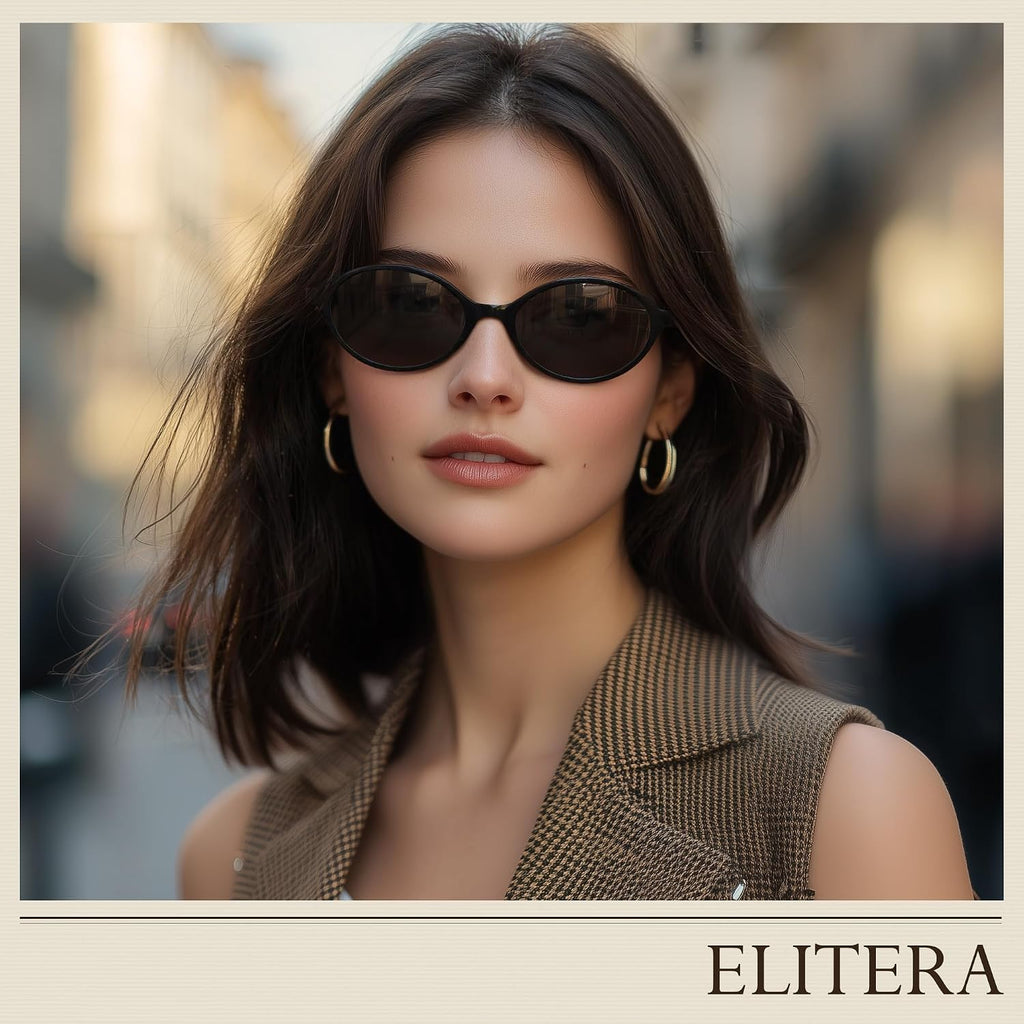 Retro Oval Sunglasses for Women 90s Vintage Y2K Trendy Narrow Shades, UV Protection Designer Sun Glasses A01-grey/Tea/Tortoise
