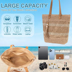 Straw Beach Tote Bag Women - 2026 Handwoven Summer Purse Handbag With Zipper Perfect For Vacation Travel Pool | Large Roomy