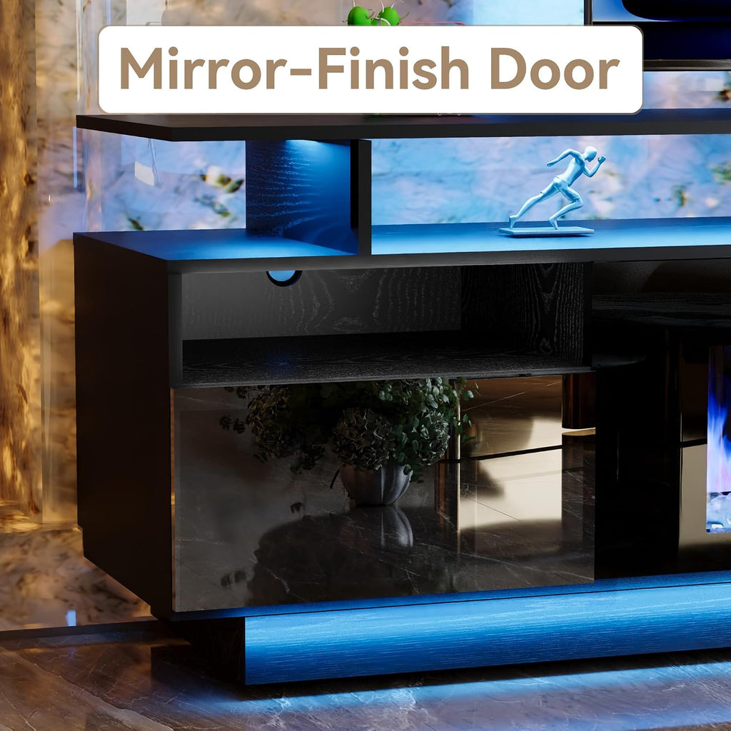Fjtjbsi 70" Fireplace Tv Stand With 36" Electric Fireplace Entertainment Center With Charging Station And Led Light Console Table For Television Up To 80 Inch With Storage For Living Room