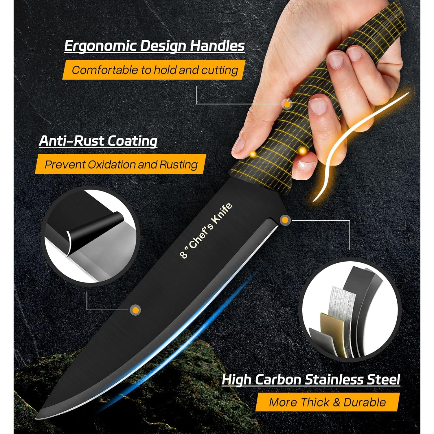 XANAPON Knife Set, 14 Pieces Kitchen Knife Set, High Carbon German Stainless Steel, Dishwasher Safe Cutlery with Sharpener, Black