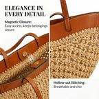 Straw Beach Bags For Women, Boho Summer Purse Tote With Pu Shoulder Strap