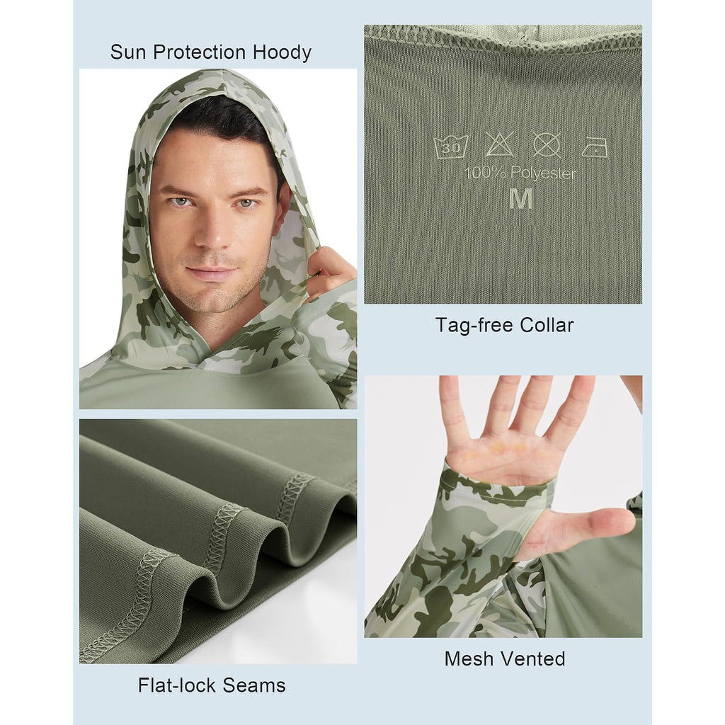 Fisheal Men'S Performance Fishing Hoodie Shirt With Thumbholes - Upf 50 Sun Protection Camo Long Sleeve Shirts Quick-Dry