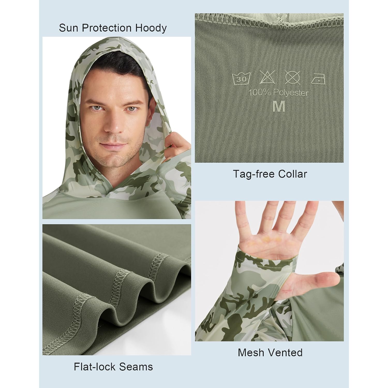 Fisheal Men'S Performance Fishing Hoodie Shirt With Thumbholes - Upf 50 Sun Protection Camo Long Sleeve Shirts Quick-Dry
