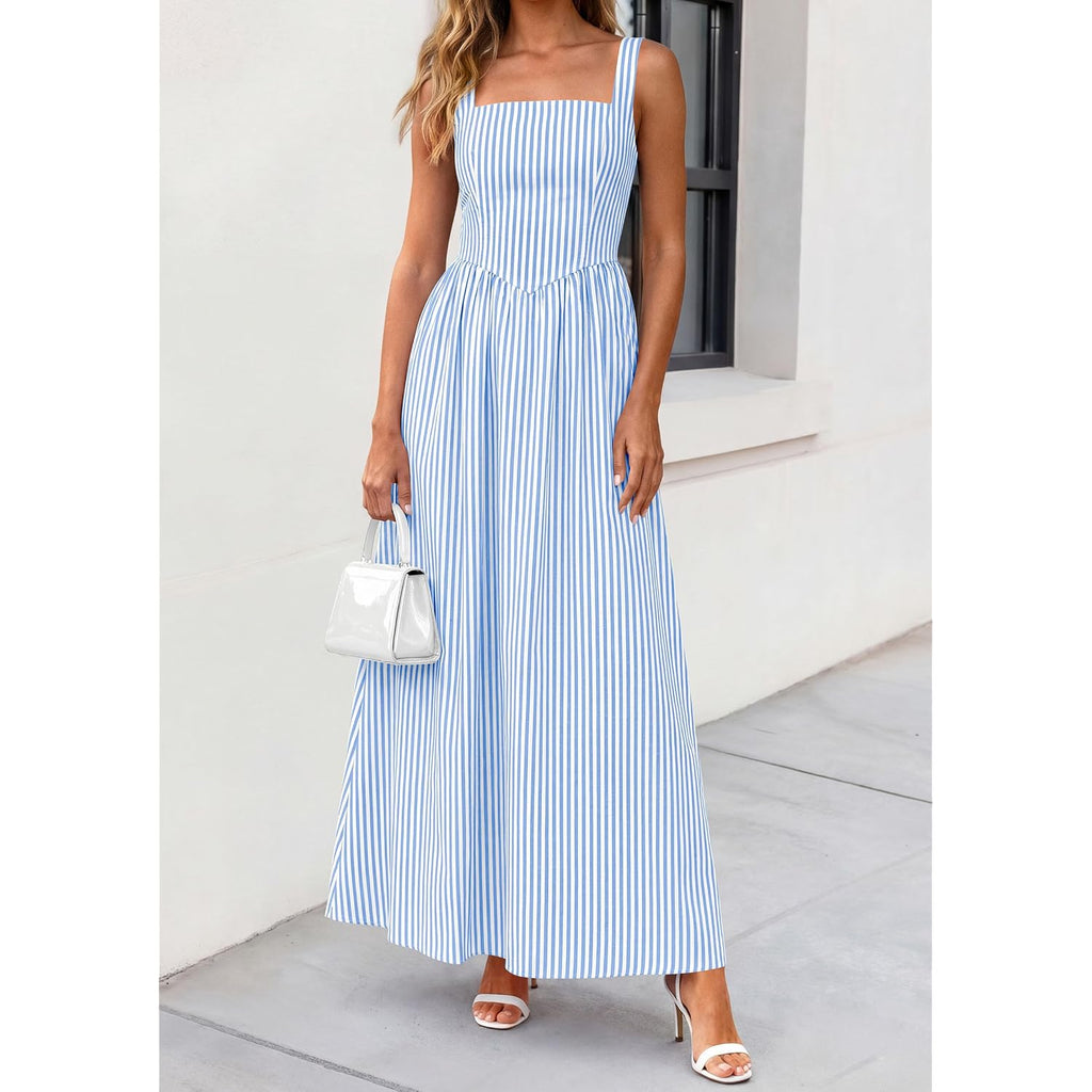 Prettygarden Women'S Maxi Dress Summer Striped Sundress 2026 Spring Smocked A Line Long Flowy Beach Vacation Party Dresses