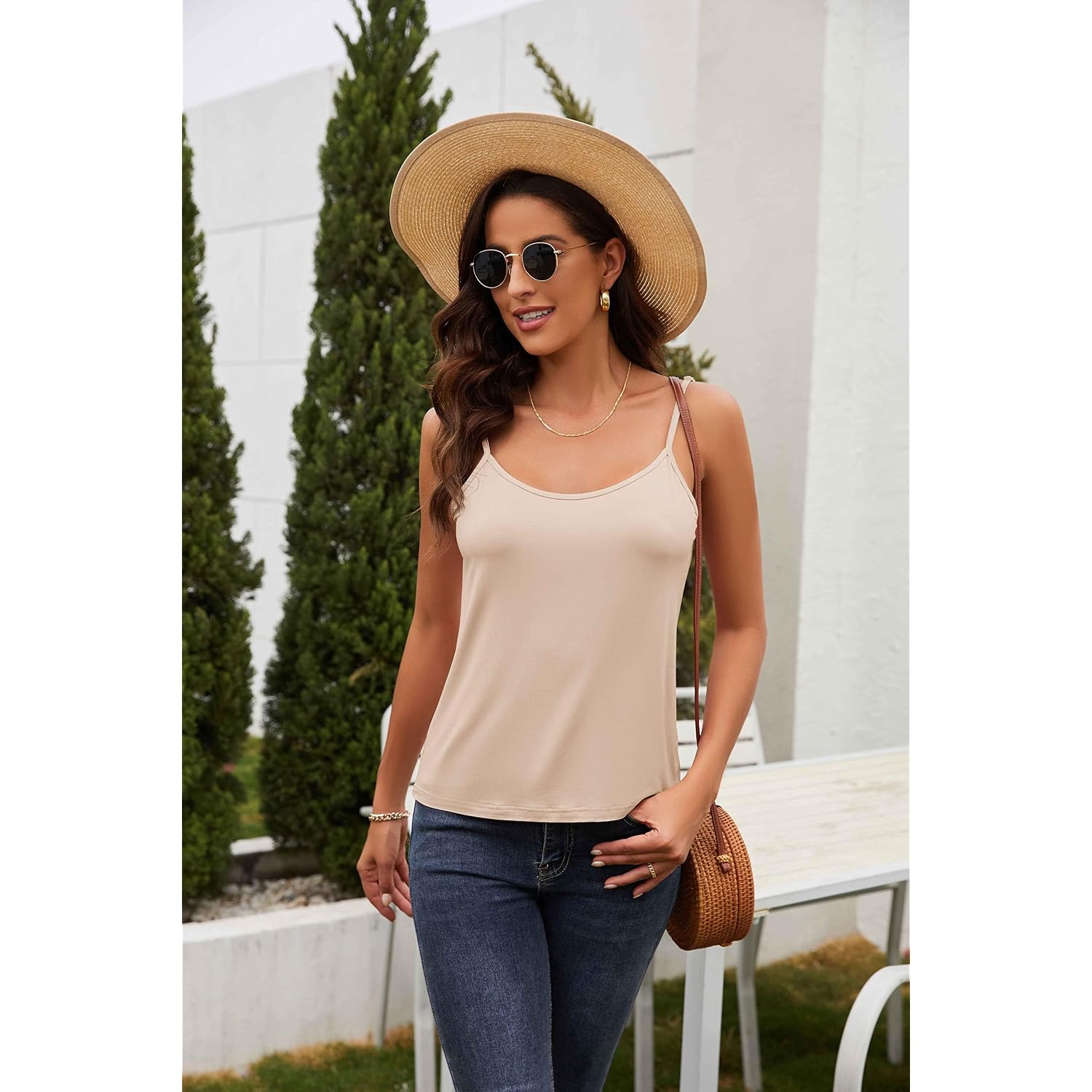 Zephyrine Womens Camisoles Tank Tops Basic Adjustable Spaghetti Strap Tee Shirts Athletic Lightweight Y2K Yoga Tops