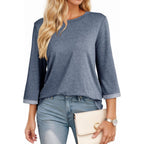 Women's Shirts Lightweight 2026 Summer Fashion 3/4 Length Sleeve T Shirts Casual Crew Neck Basic Blouses