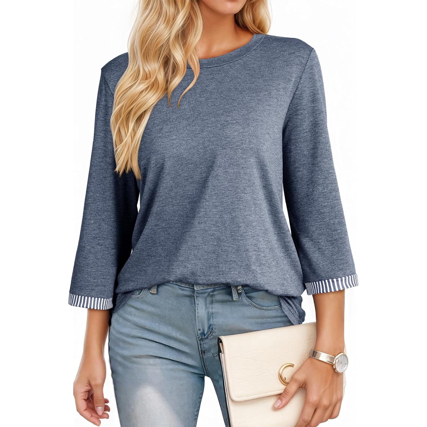 Women's Shirts Lightweight 2026 Summer Fashion 3/4 Length Sleeve T Shirts Casual Crew Neck Basic Blouses