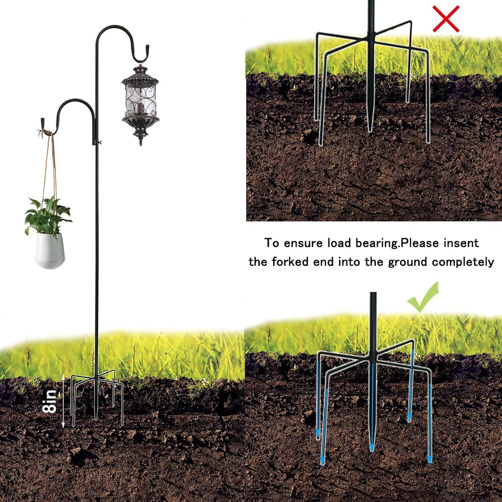 Mipon Adjustable 78/62/46/30 Inch Double Shepherds Hooks Or Outdoor | Garden Shepards Hook For Outdoor Bird Feeder,Hanging Plants,Solar Light,3/4 Inch Width