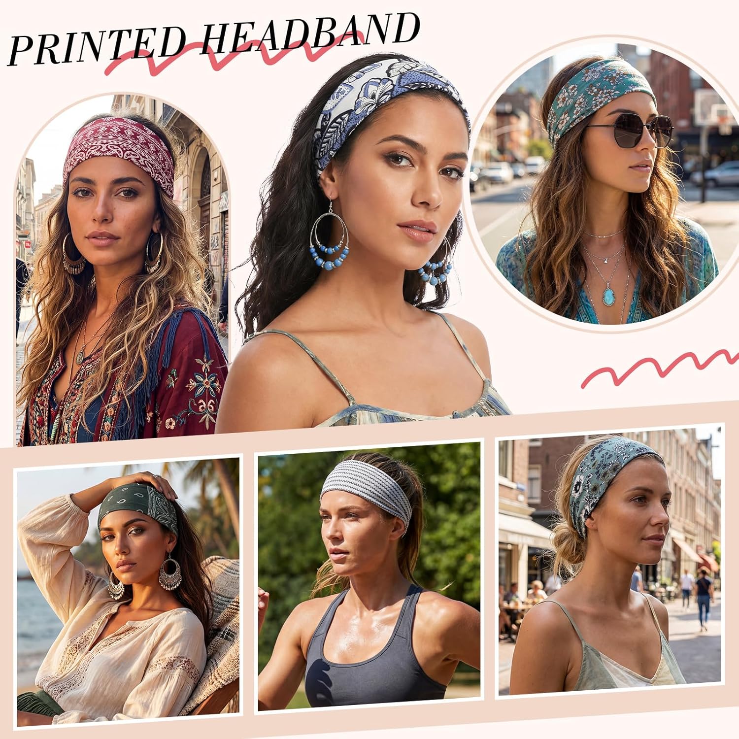 obeoby 8 Pack Headbands for Women, Boho Style Headbands for Summer Vacation Music Festival Outfits Non Slip Fashion Wide Hairband
