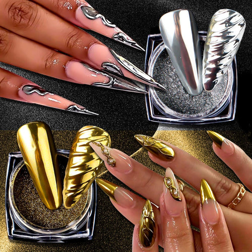 6 Colors Chrome Nail Powder Kit, Rose Gold Bronze Black Chrome Powder for Nails, Magic Mirror Effect Pigment Metallic Rubbing Dust Fine Glitter Powders for Gel Polish Nail Art Decoration