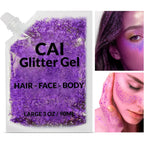 Face, Body & Hair Glitter Gel – Halloween Glitter for Kids and Women – 3 Oz Cosmetic-Grade Gel w/Moon & Stars for Festivals & Halloween Party, Easy Apply & Wash Off - Purple/Silver 2Pack