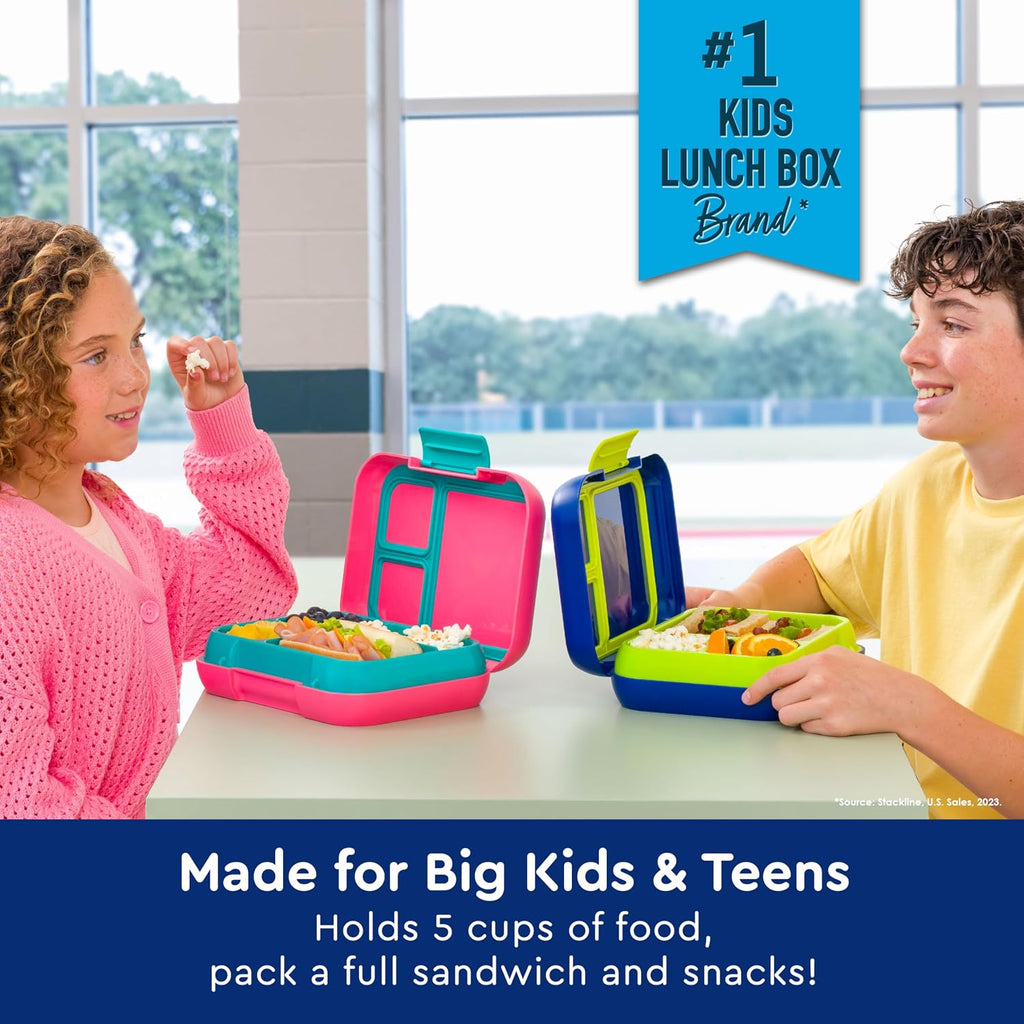 Bentgo Pop - Leak-Proof Lunch Box & Removable Divider For Ages 8+ & Teens - Lunch Container Holds 5 Cups Of Food; 3-4 Compartments; Microwave/Dishwasher Safe; 2 Year Warranty (Navy Blue/Chartreuse)