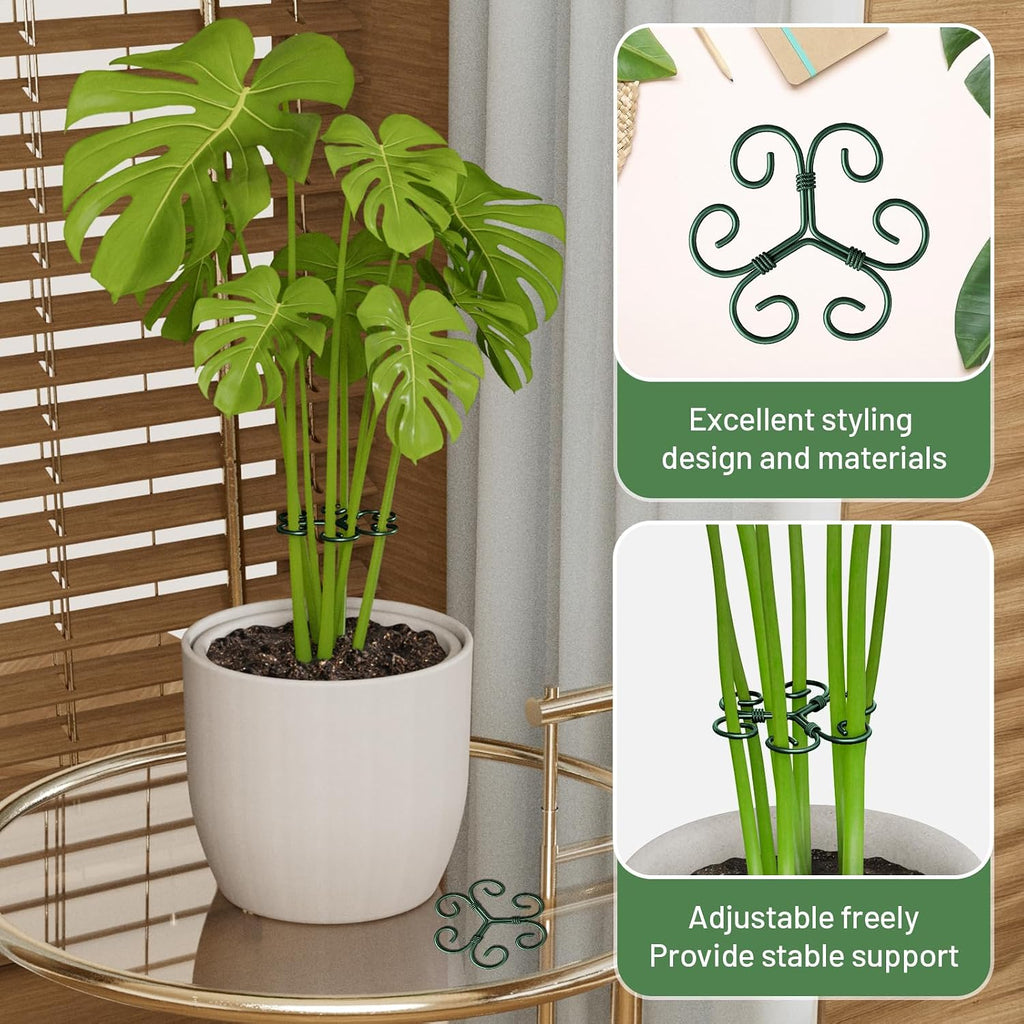 4Pcs Green Iron Monstera Support, Uniquely Designed Plant Support Stakes For Indoor Plants, Stable Plant Stakes And Supports, Turtle Shell Bamboo Clamp Set For Thriving Growth