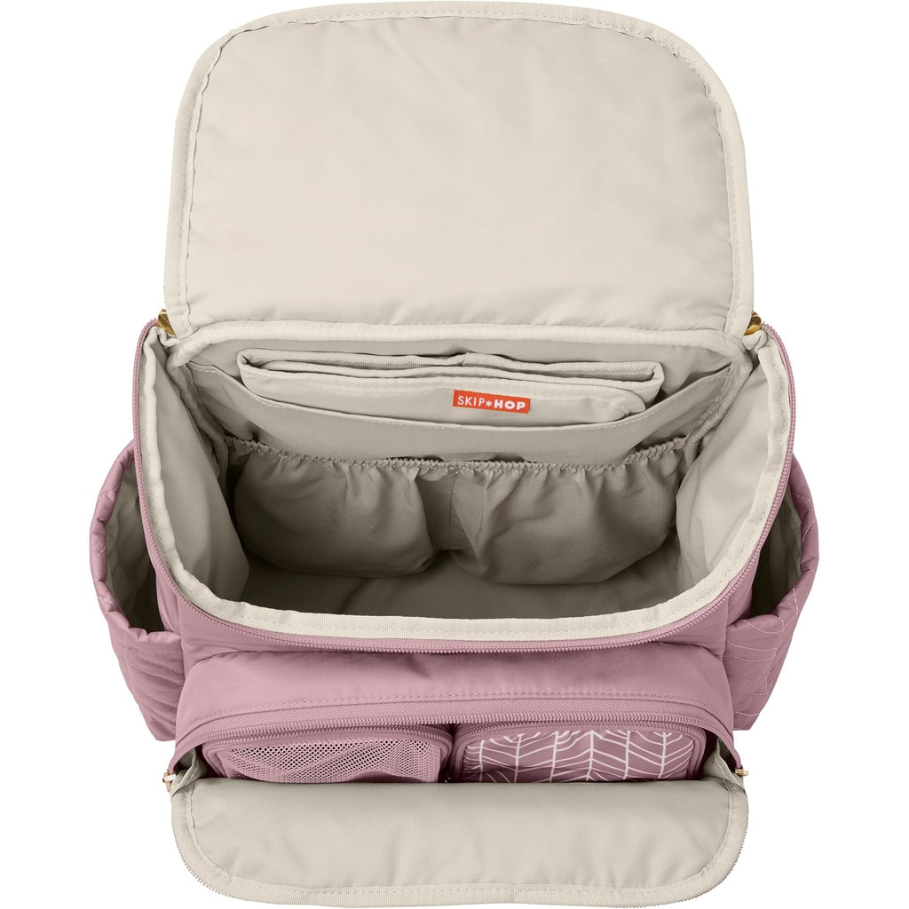 Skip Hop Diaper Bag Backpack: Forma, Multi-Function Baby Travel Bag With Changing Pad & Stroller Attachment, Mauve Mist