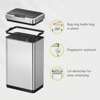 Eko Mirage-T 50 Liter / 13.2 Gallon Touchless Rectangular Motion Sensor Trash Can Or Recycling Bin, Brushed Stainless Steel Finish