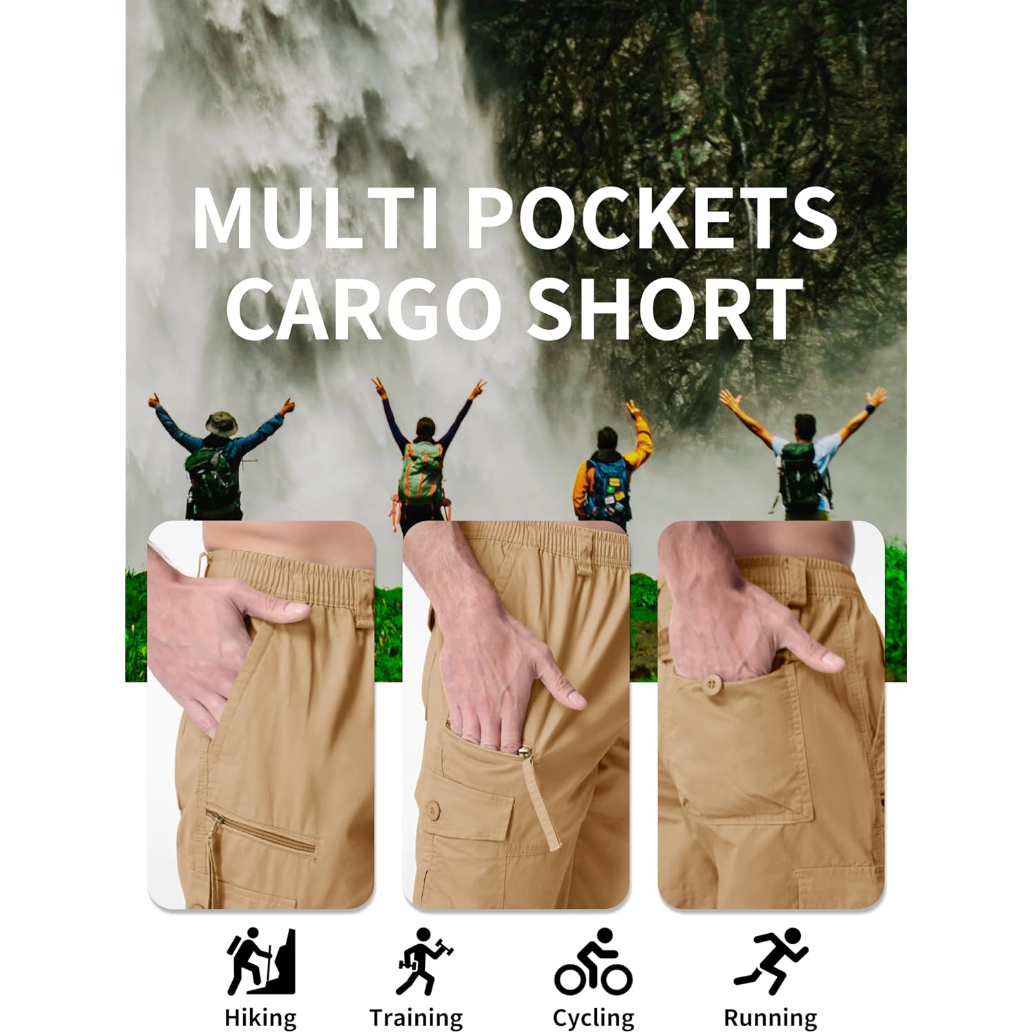 Magnivit Men'S Capri Long Elastic Cargo Shorts Below Knee Shorts 3/4 Cotton Cargo Casual Shorts With Multi-Pockets