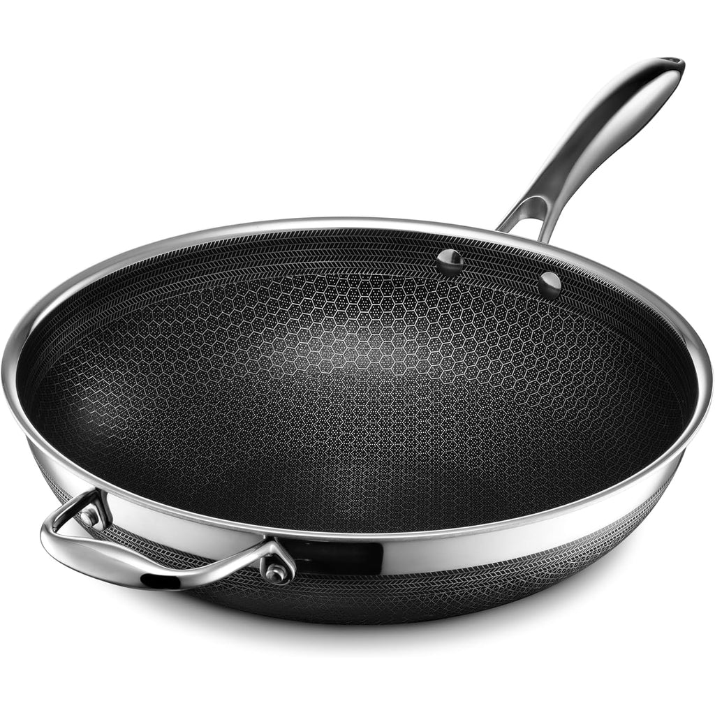 HexClad Hybrid Nonstick 12-Inch Wok, Stay-Cool Handle, Dishwasher-Friendly, Oven-Safe Up to 900°F, Induction Ready, Compatible with All Cooktops