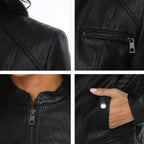 Black Faux Leather Jackets For Women Motorcycle Pu Moto Biker Outwear Coat