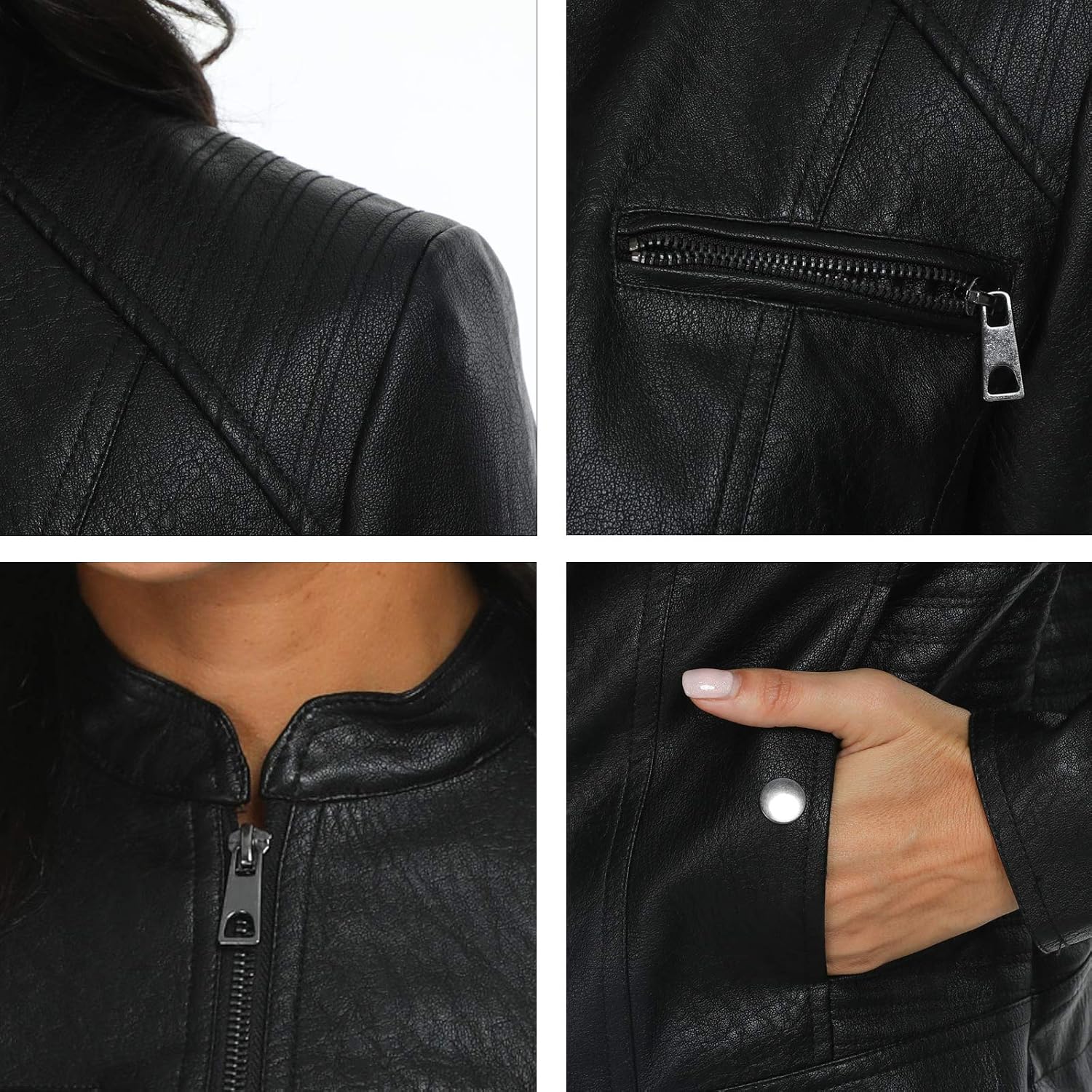 Black Faux Leather Jackets For Women Motorcycle Pu Moto Biker Outwear Coat
