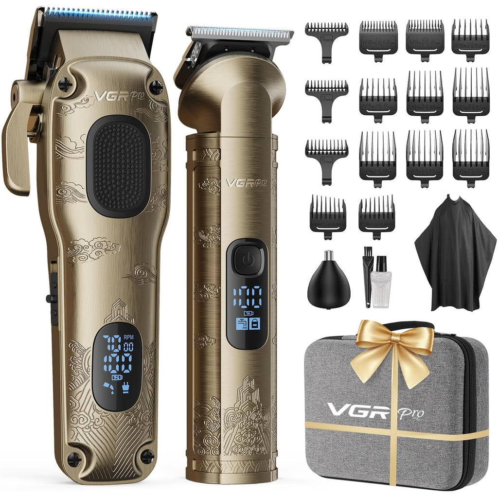 Vgrpro Hair Clippers For Men Professional, Cordless Hair Clippers For Hair Cutting, Mens Clippers And Trimmers Set, Electric Hair Trimmer For Men With Package Case (Gloden)
