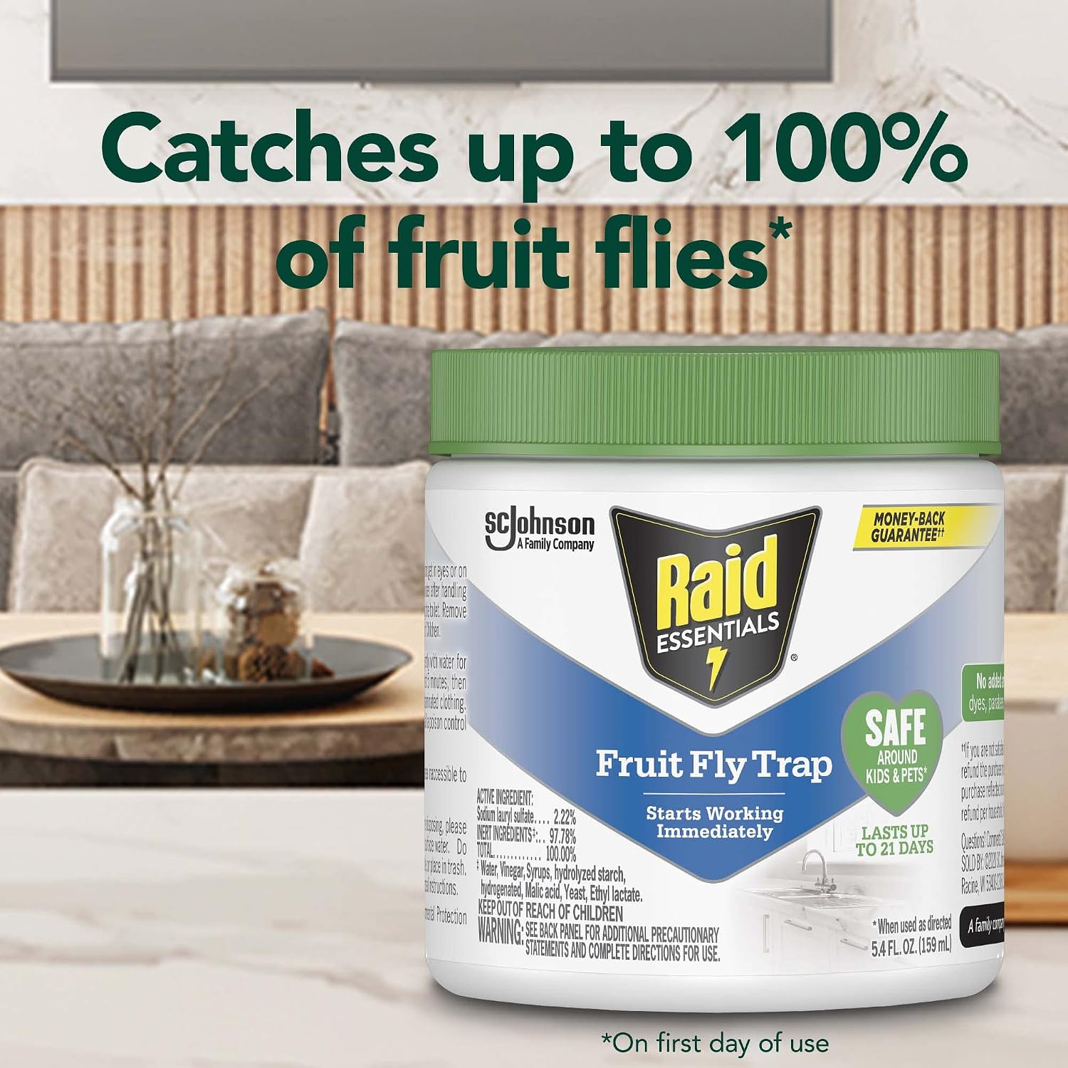 Raid Essentials Fruit Fly Trap, Made With Essential Oils, Child And Pet Safe, 5.4 Oz