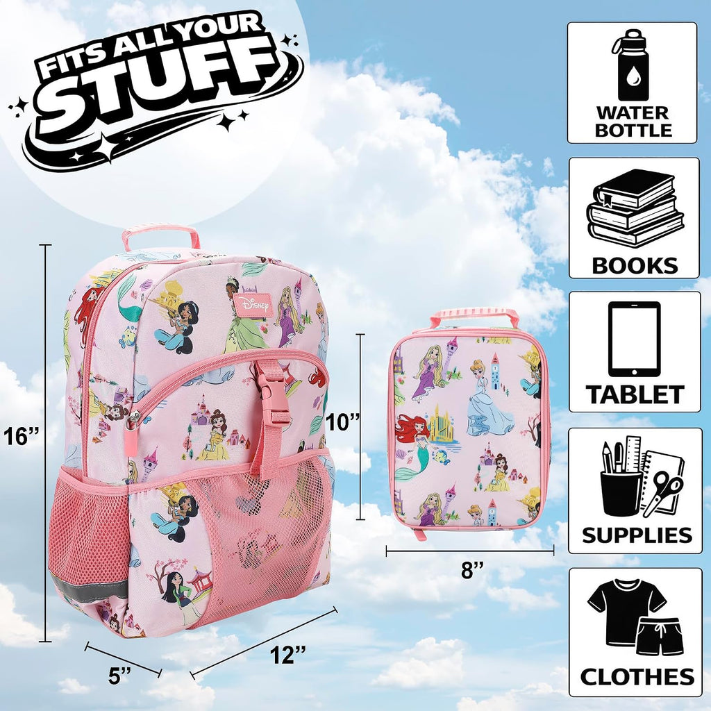 Bioworld 16" Backpack & Lunch Box Set With Stainless Steel Water Bottle For School And Travel