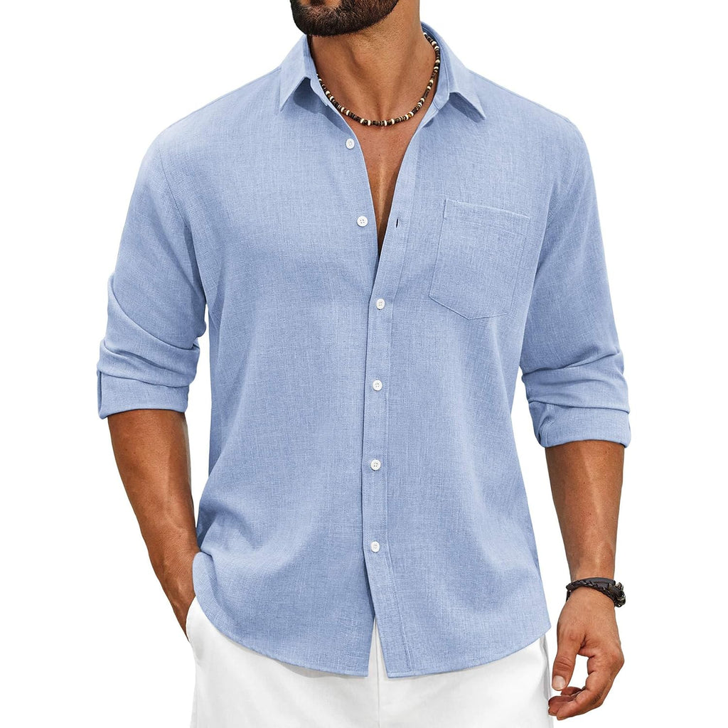 Coofandy Men'S Cotton Linen Button Down Shirts Long Sleeve Casual Summer Beach Shirts For Men