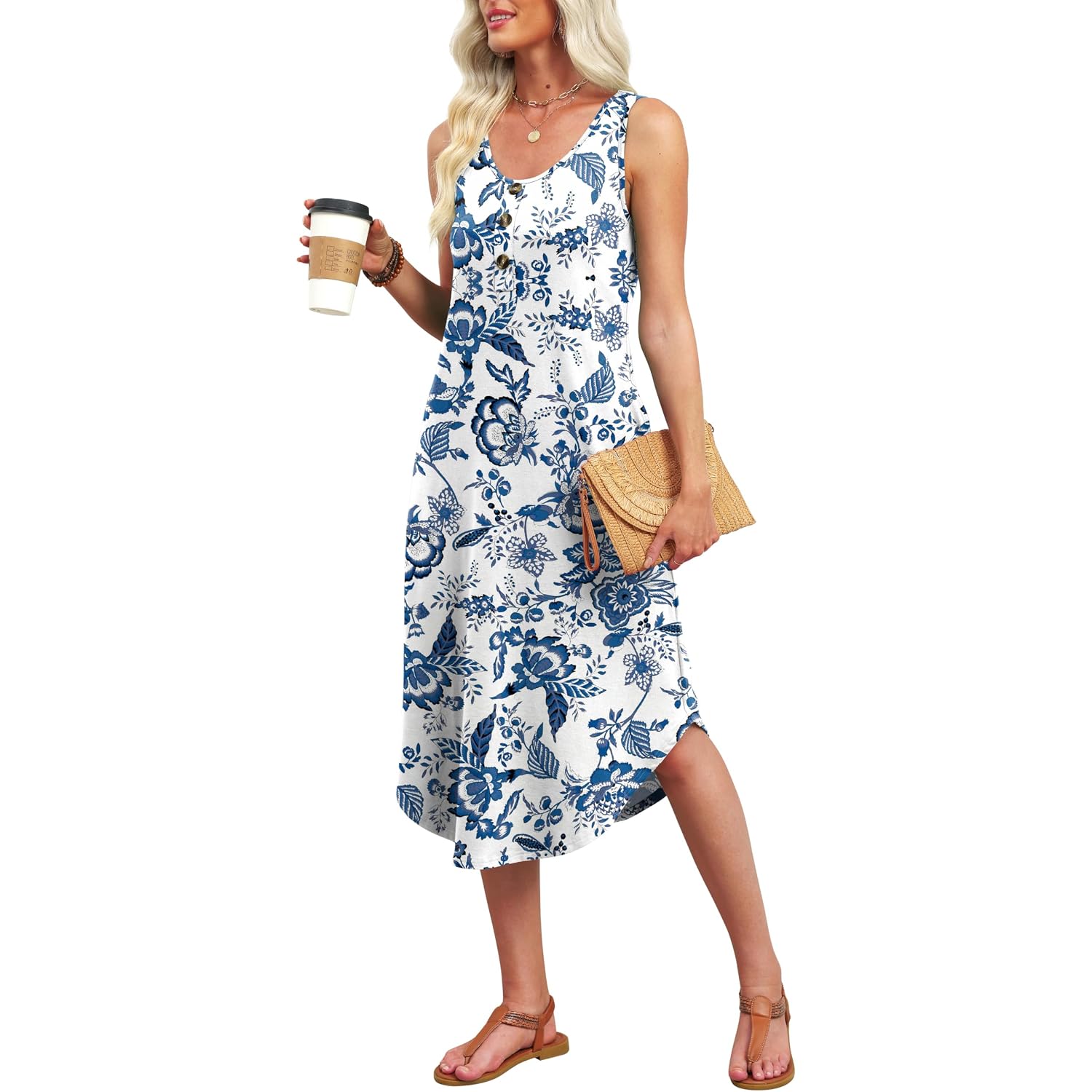 Wiholl Summer Dresses For Women 2026 Button Front Sleeveless Casual Midi Dress Beach Vacation Sundresses With Pockets