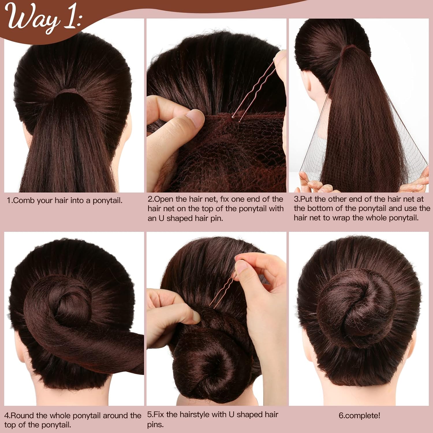 Fandamei Hair Accessories Set: 20PCS Mesh Hair Nets Invisible and 40PCS U Shaped Hair Pins for Women, Girls, Ballet Bun Maker & Dance (Hair Nets- 20 inch(50cm), Hair Pins- 2.4 inch(6cm)), Brown