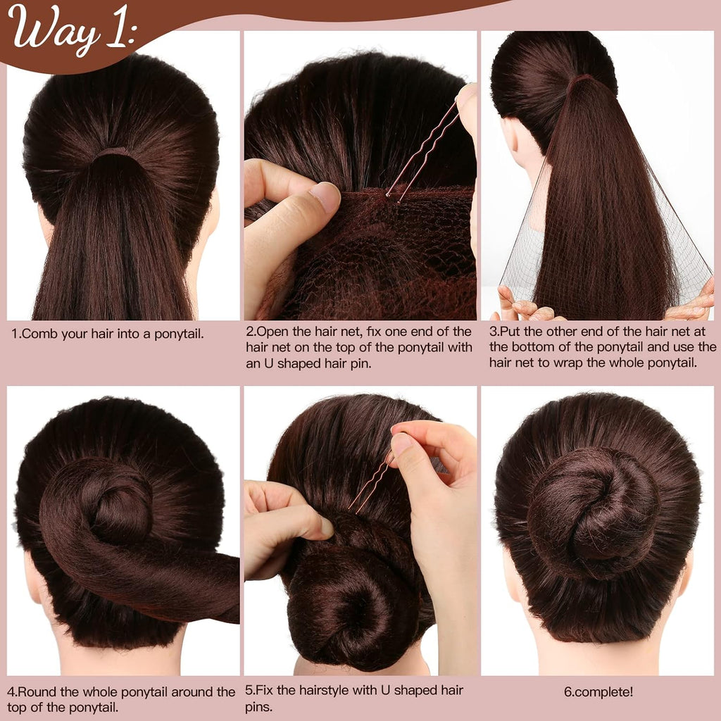 Fandamei Hair Accessories Set: 20Pcs Mesh Hair Nets Invisible And 40Pcs U Shaped Hair Pins For Women, Girls, Ballet Bun Maker & Dance (Hair Nets- 20 Inch(50Cm), Hair Pins- 2.4 Inch(6Cm)), Brown