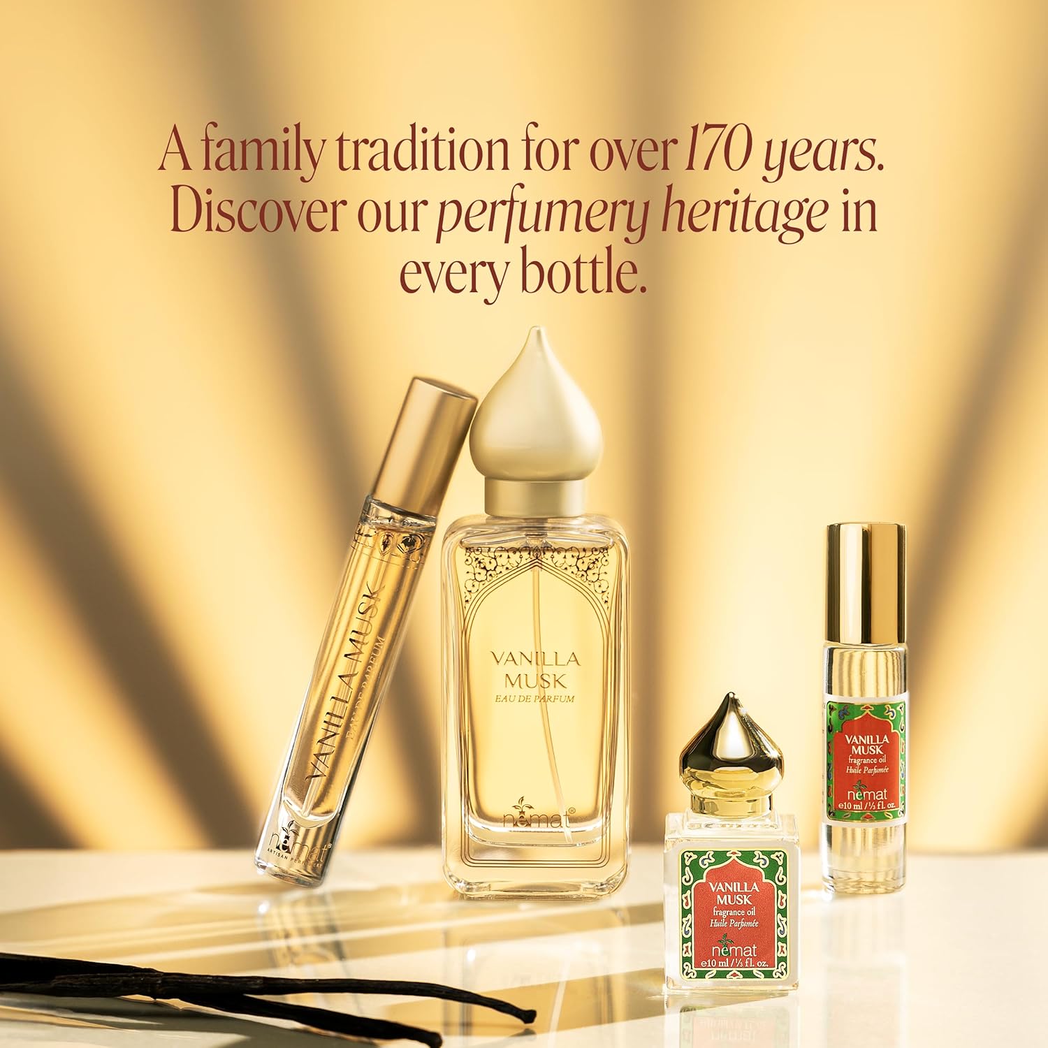 Vanilla Musk Perfume Oil Roll-On - Vanilla Fragrance Oil Roller (No Alcohol) Perfumes for Women and Men by Nemat Fragrances, 10 ml / 0.33 fl Oz