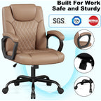 Misolant Office Chair, Executive Desk Chair, Pu Leather Comfortable Ergonomic Chairs With Fixed Armrest, Adjustable Height, Rocking Function, 360° Swivel Wheels, Brown