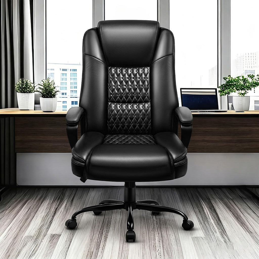 Leather Office Desk Chair,Ergonomic Office Chair With Lumbar Support,Computer Chair,Executive Leather Chair With Padded Arm,2026 Upgraded Big And Tall Chair, Black,275Lbs