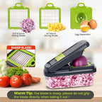 Yusshn Vegetable Chopper, 12-In-1 Food Veggie Chopper Cutter With Container | 7 Sharp Blades Dice, Slice, Shred And Grate For Salads, Onions And Meal Prep, With A Non-Slip Base And Drain Basket