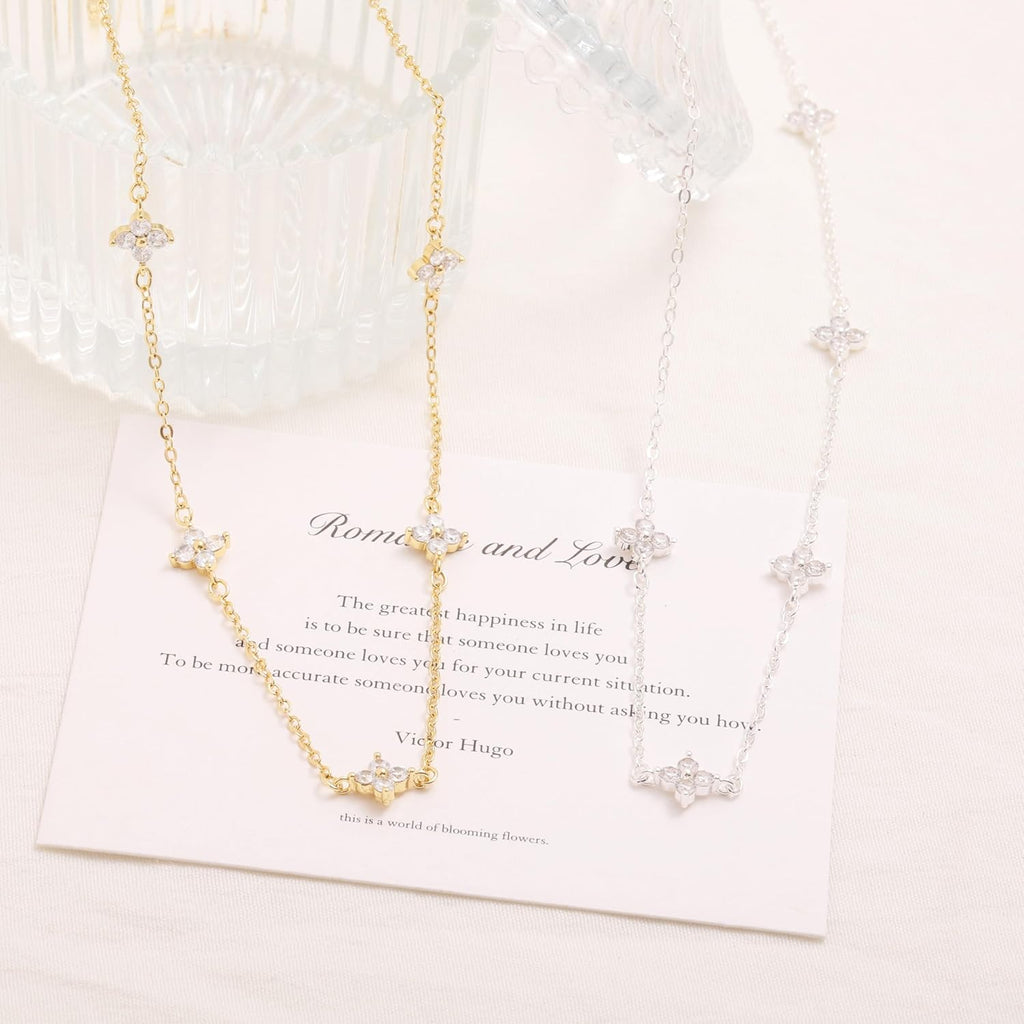 Mothers Day Gifts - Dainty Silver Gold Necklaces for Women Cute Station Choker Simulated Diamond Necklace Simple Layering CZ Necklace Trendy Jewelry Gifts