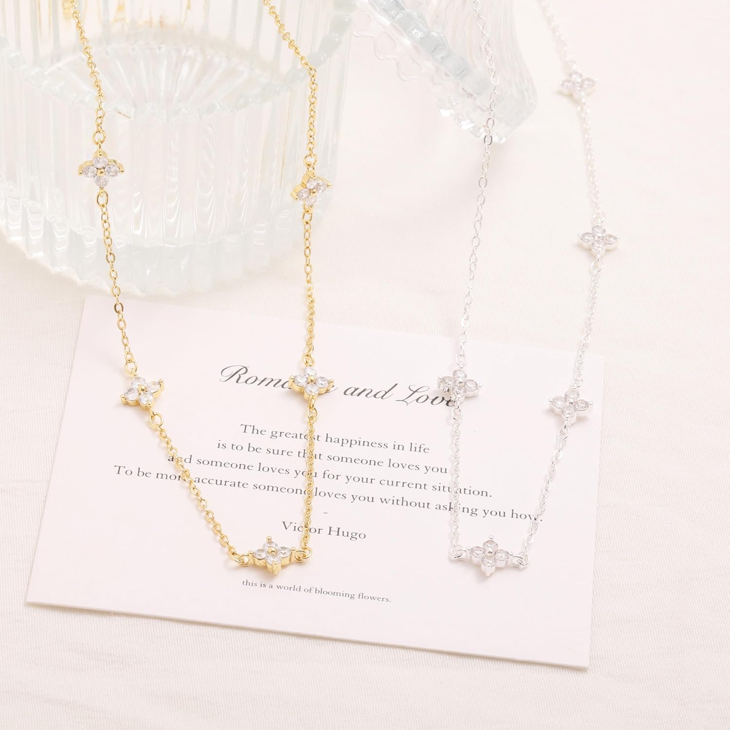 Mothers Day Gifts - Dainty Silver Gold Necklaces for Women Cute Station Choker Simulated Diamond Necklace Simple Layering CZ Necklace Trendy Jewelry Gifts