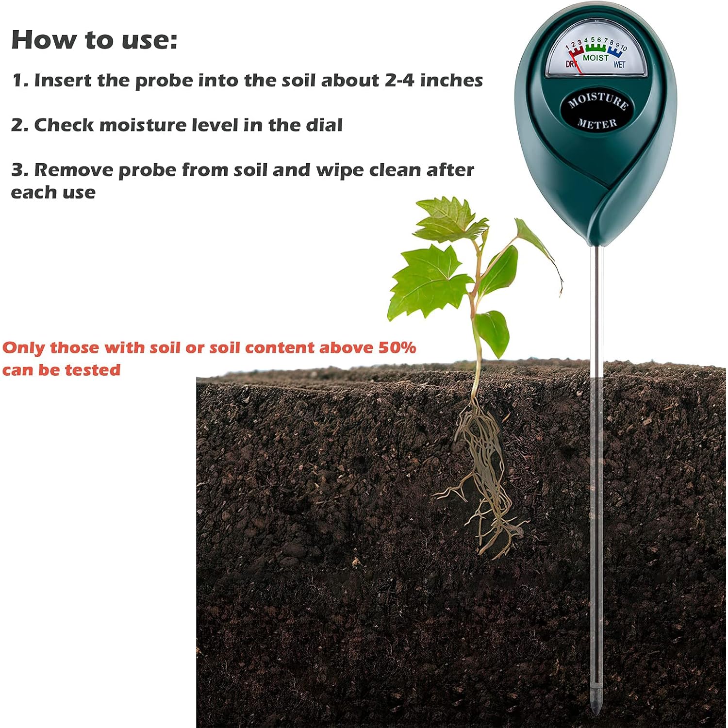 Soil Moisture Meter For House Plants, Plant Water Meter,Plant Moisture Meter For House Plants And Outdoor Plants, No Batteries Required (Green)