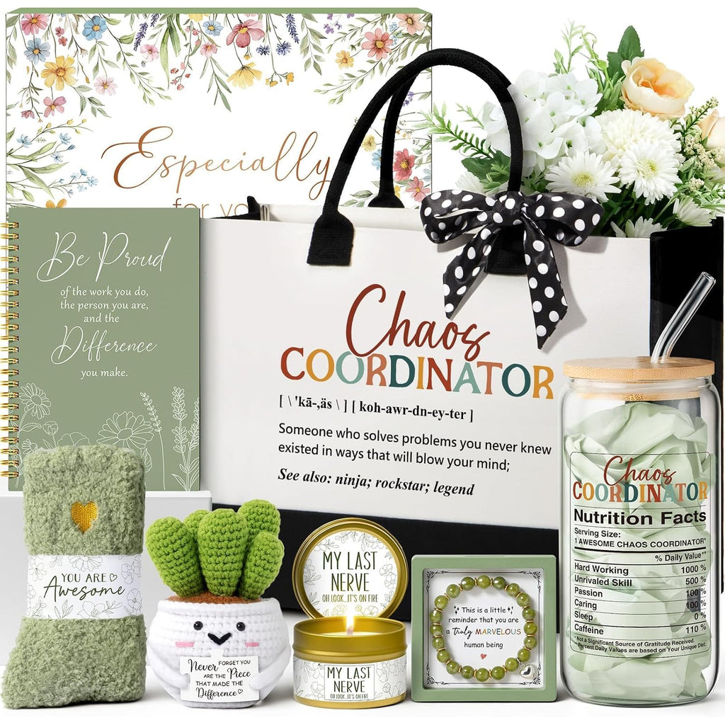 Thank You Gifts For Women Christmas Coworker Gifts, Employee Appreciation Gifts Chaos Coordinator Gift For Women Teacher Manager Office Nurse, Birthday Boss Day Gift For Boss Lady W/ Canvas Tote Bag