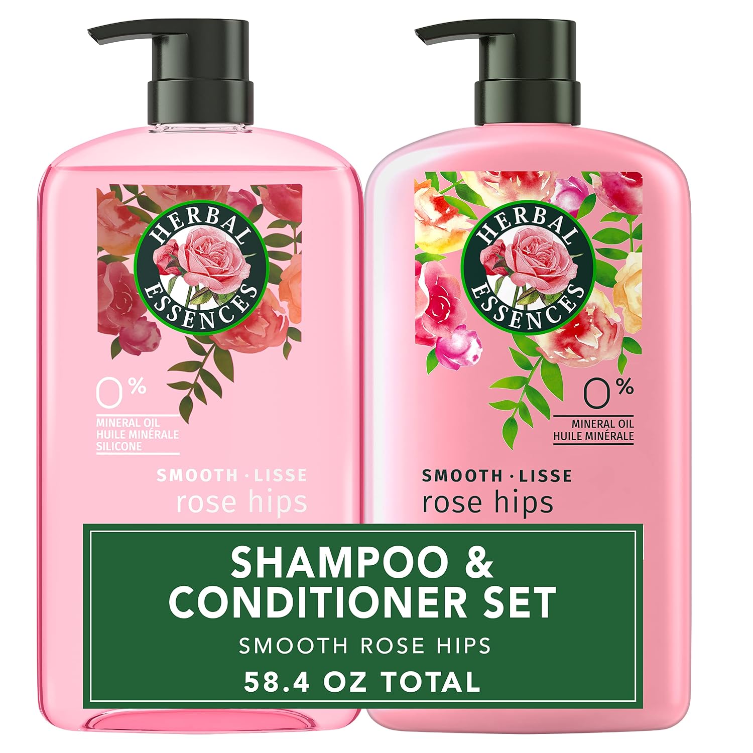Herbal Essences Shampoo & Conditioner Set, Rose Hips - Smooth Collection, Paraben-Free, Color-Safe, Shiny Hair With Jojoba & Vitamin E, 29.2 Fl Oz Each, 2-Pack
