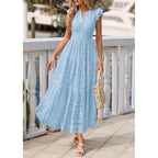 Prettygarden Womens Boho Maxi Dresses 2026 Summer Floral Lace Eyelet V Neck Spring Wedding Guest Dress Beach Vacation Clothes